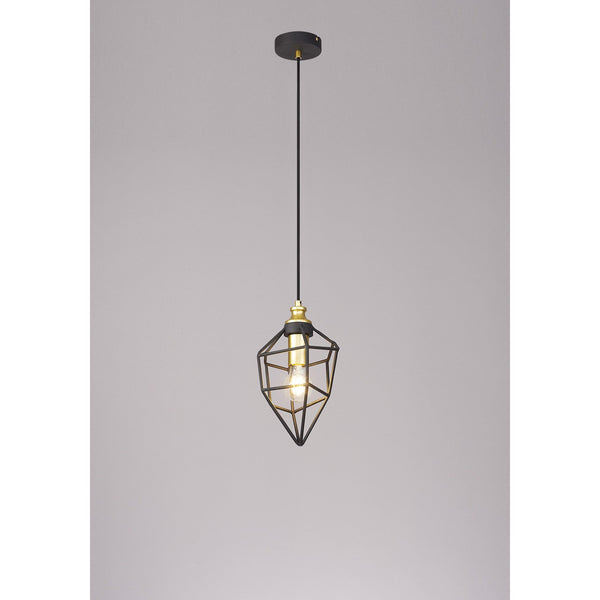 Dunterton Small E27 Pendant in Painted Gold and Sand Black