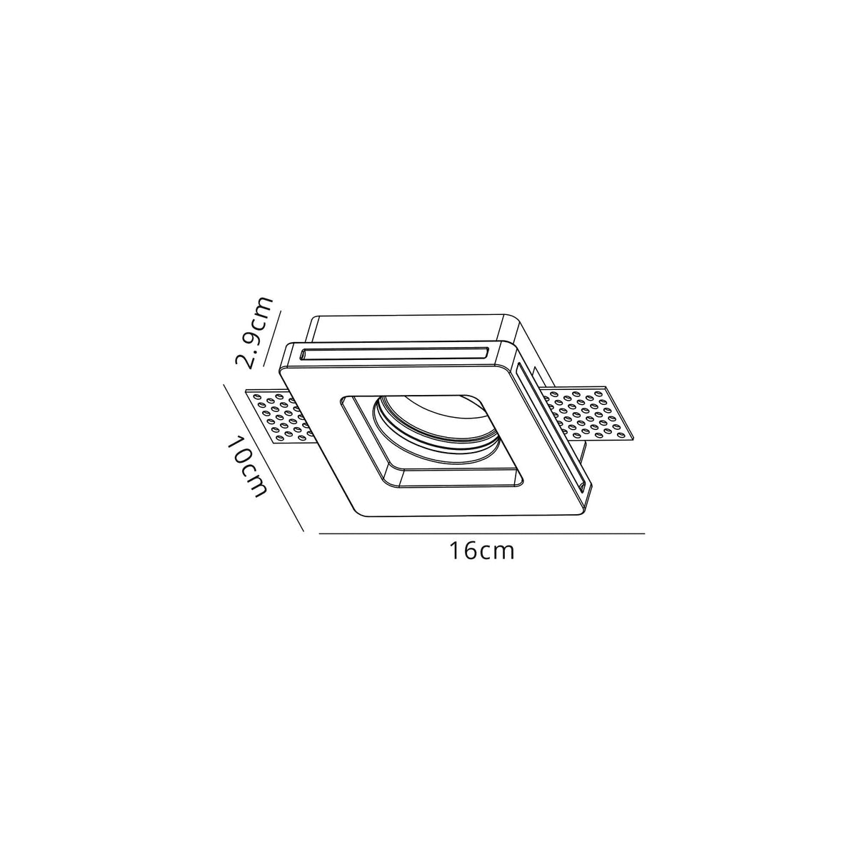 Ide Square GU10 Stepped Recessed Spotlight in White Paintable Gypsum