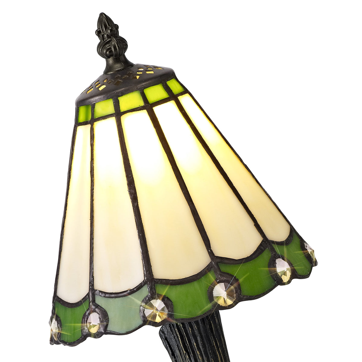Postbridge Tiffany Table Lamp in Cream Green & Clear Crystal Shade