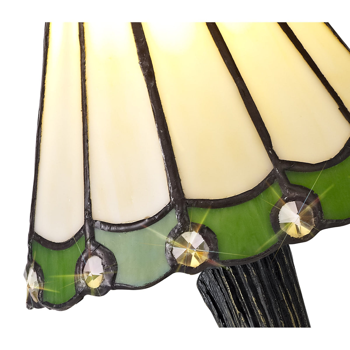 Postbridge Tiffany Table Lamp in Cream Green & Clear Crystal Shade