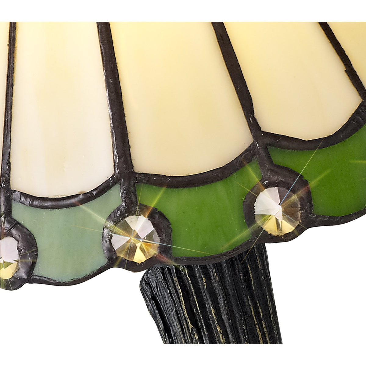 Postbridge Tiffany Table Lamp in Cream Green & Clear Crystal Shade