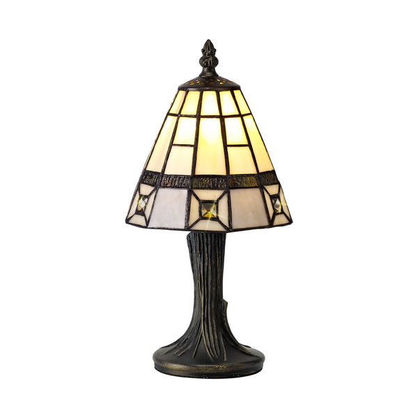 Exbourne E14 Tiffany Table Lamp Cream, Grey and Crystal Shade