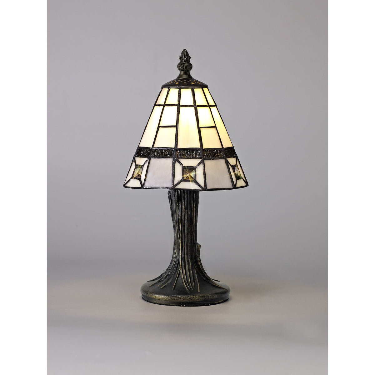 Exbourne E14 Tiffany Table Lamp Cream, Grey and Crystal Shade