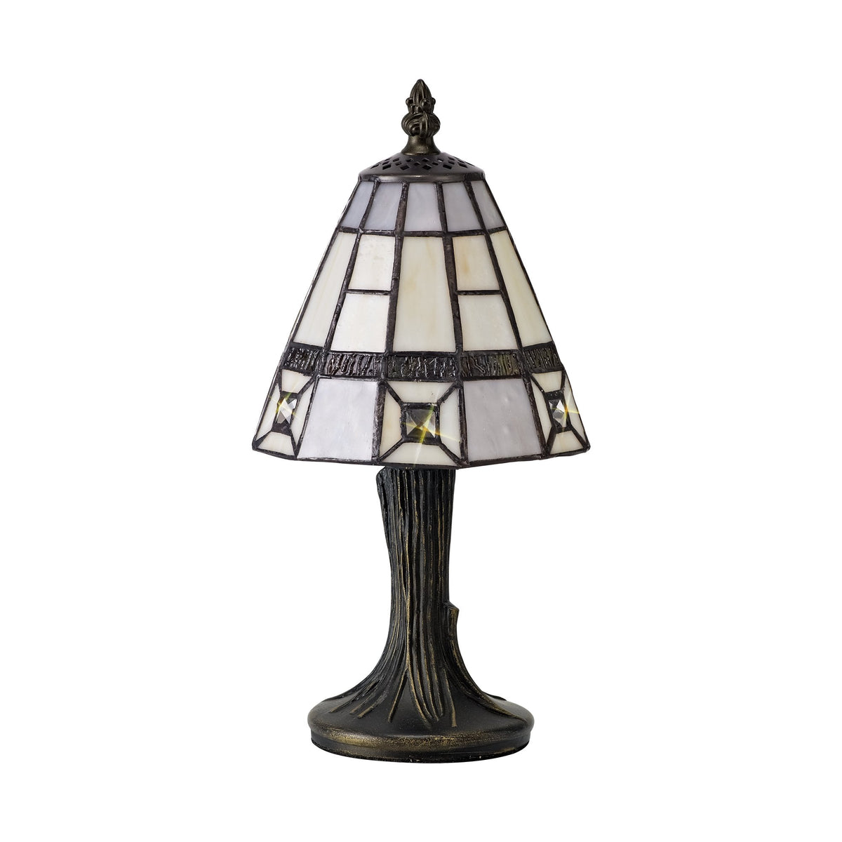 Exbourne E14 Tiffany Table Lamp Cream, Grey and Crystal Shade