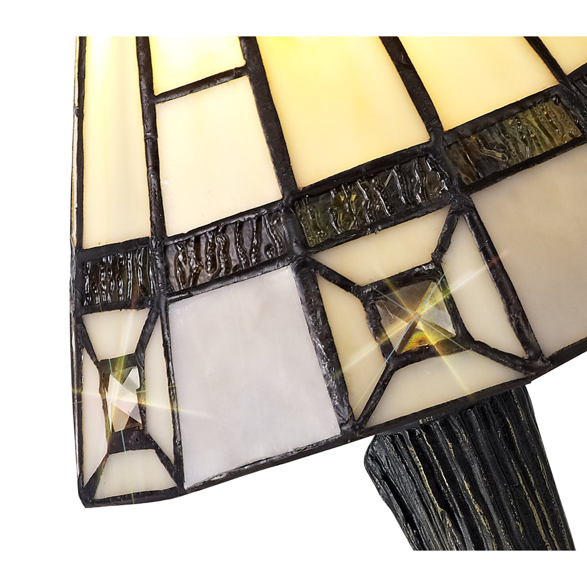 Exbourne E14 Tiffany Table Lamp Cream, Grey and Crystal Shade