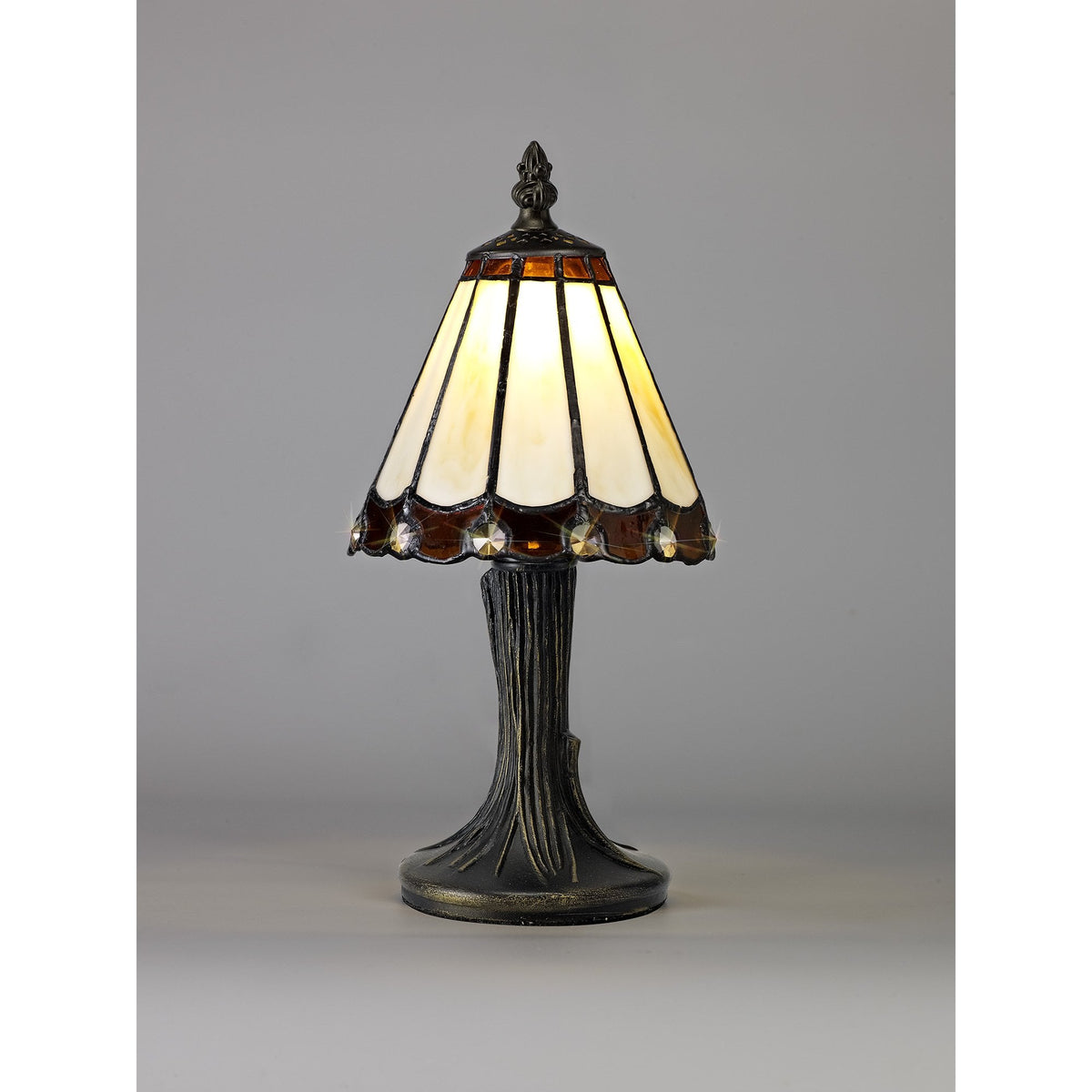 Postbridge Tiffany Table Lamp in Cream Brown & Clear Crystal Shade