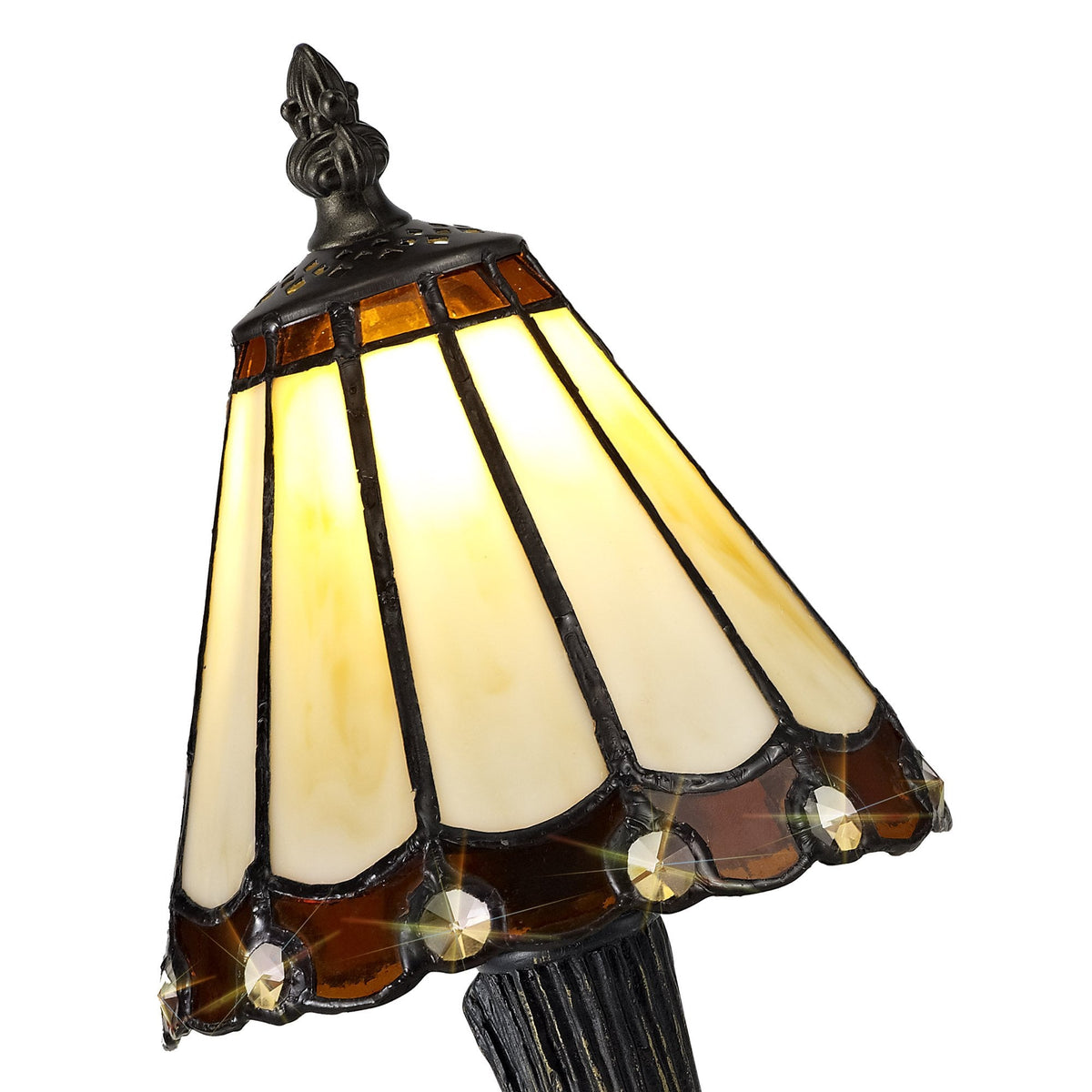 Postbridge Tiffany Table Lamp in Cream Brown & Clear Crystal Shade