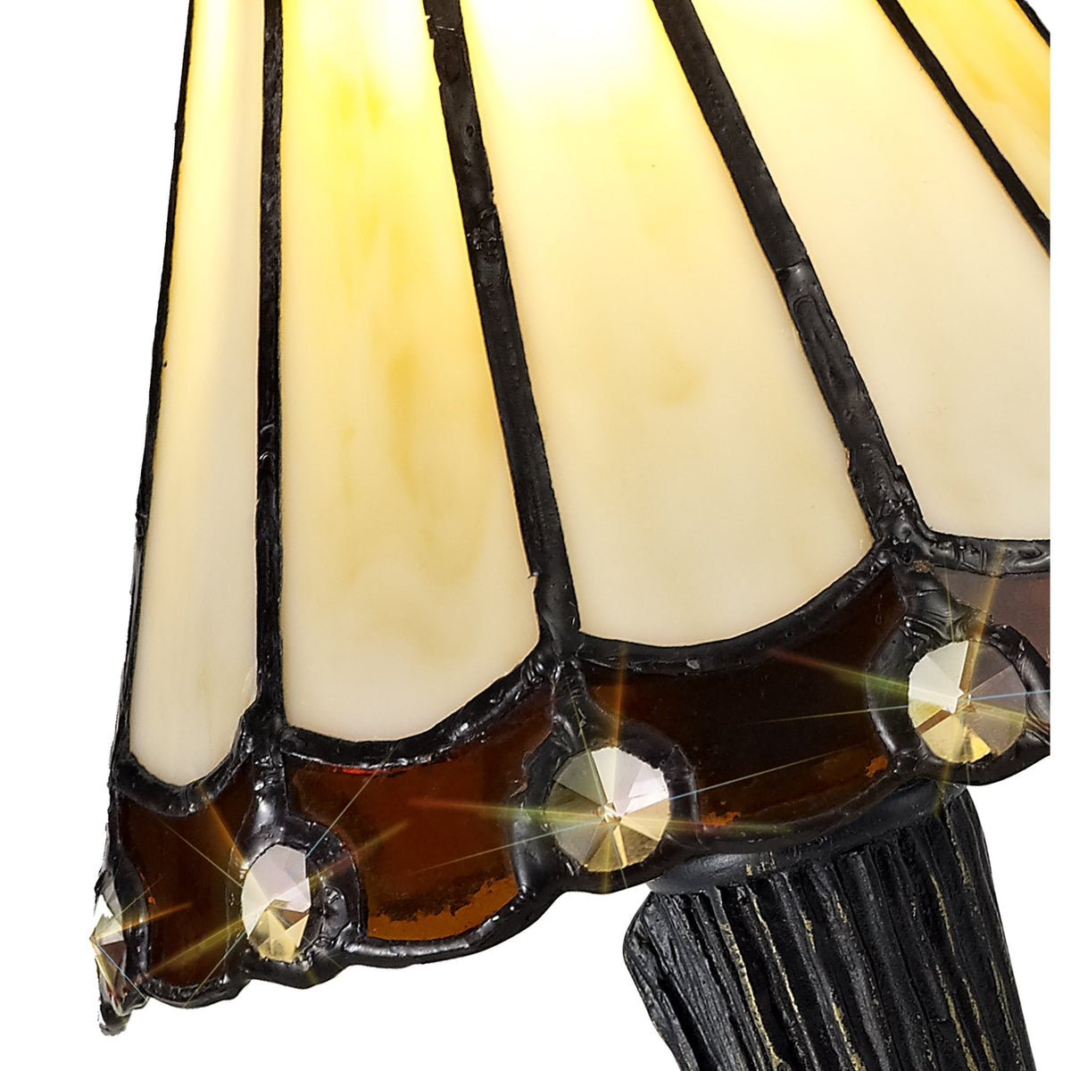 Postbridge Tiffany Table Lamp in Cream Brown & Clear Crystal Shade