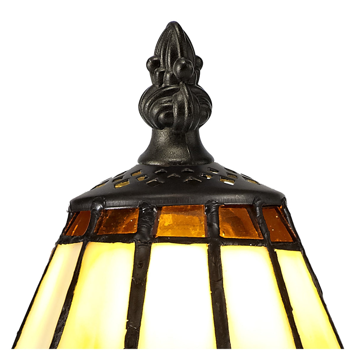 Postbridge Tiffany Table Lamp in Cream Brown & Clear Crystal Shade