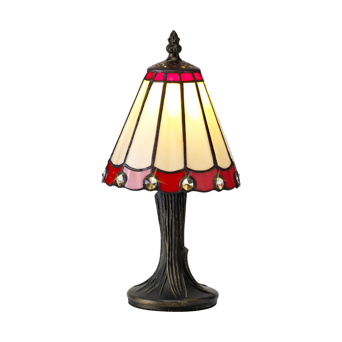 Postbridge Tiffany Table Lamp in Cream Red & Clear Crystal Shade
