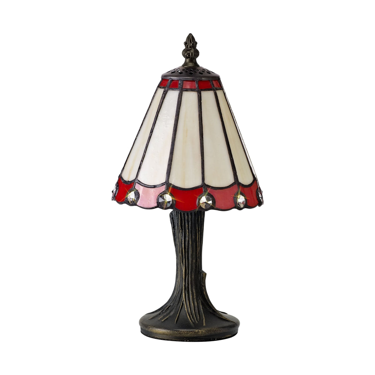 Postbridge Tiffany Table Lamp in Cream Red & Clear Crystal Shade