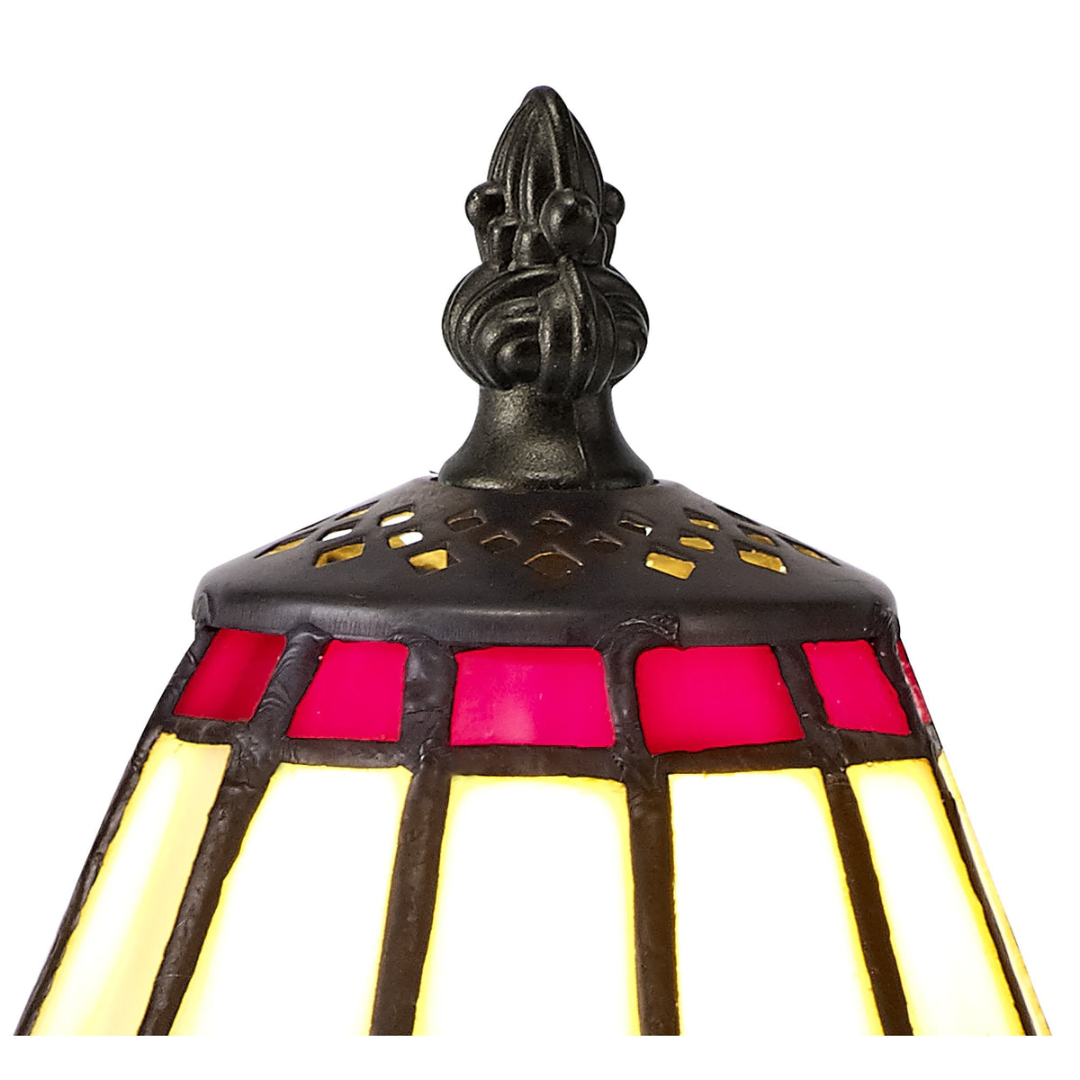 Postbridge Tiffany Table Lamp in Cream Red & Clear Crystal Shade