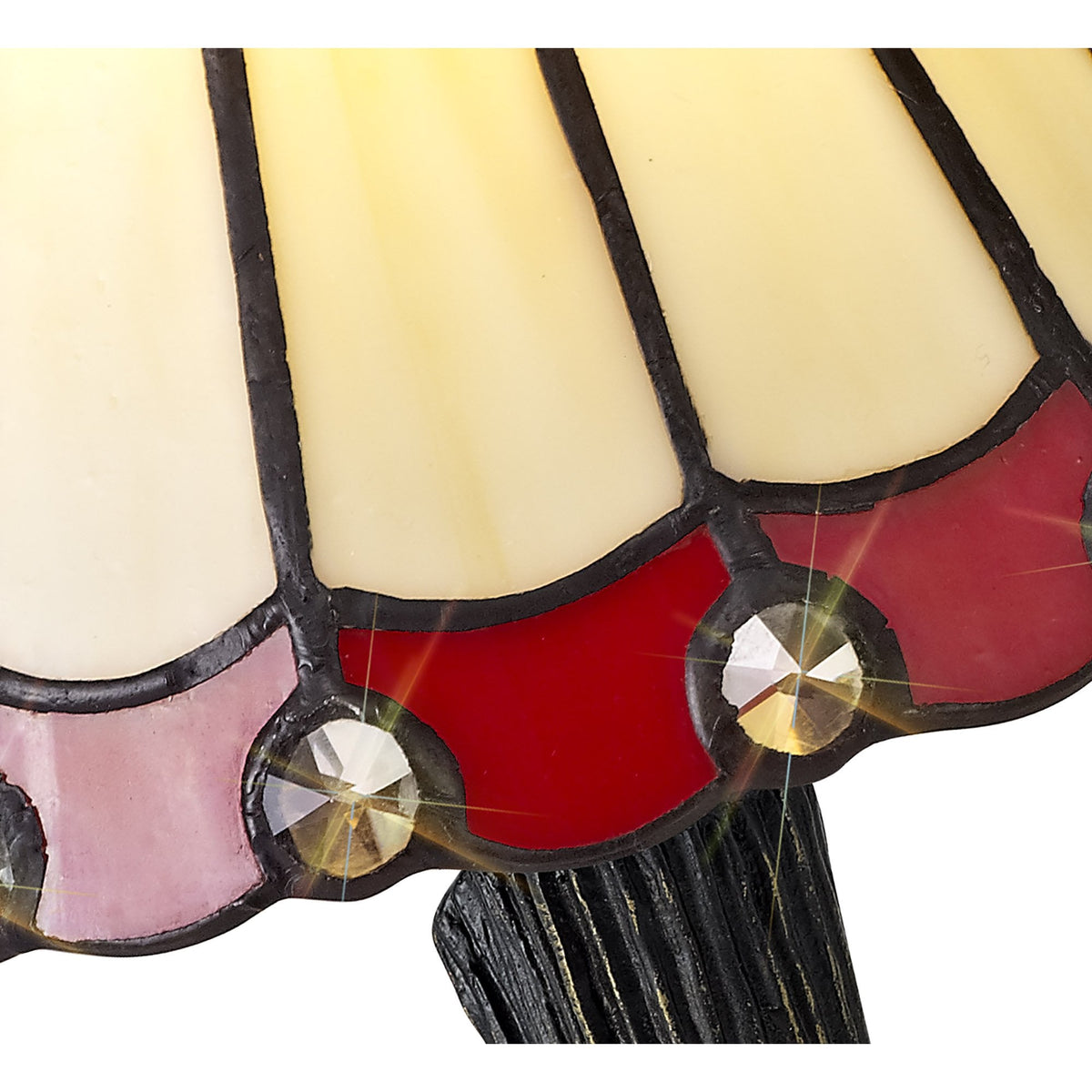 Postbridge Tiffany Table Lamp in Cream Red & Clear Crystal Shade