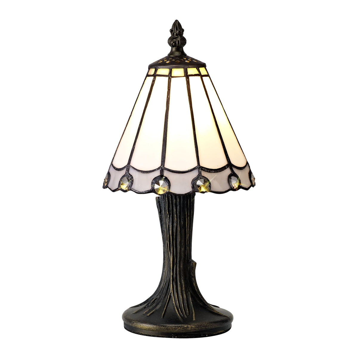 Postbridge Tiffany Table Lamp in White Grey & Clear Crystal Shade