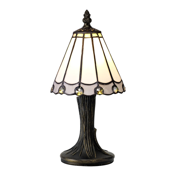 Postbridge Tiffany Table Lamp in White Grey & Clear Crystal Shade