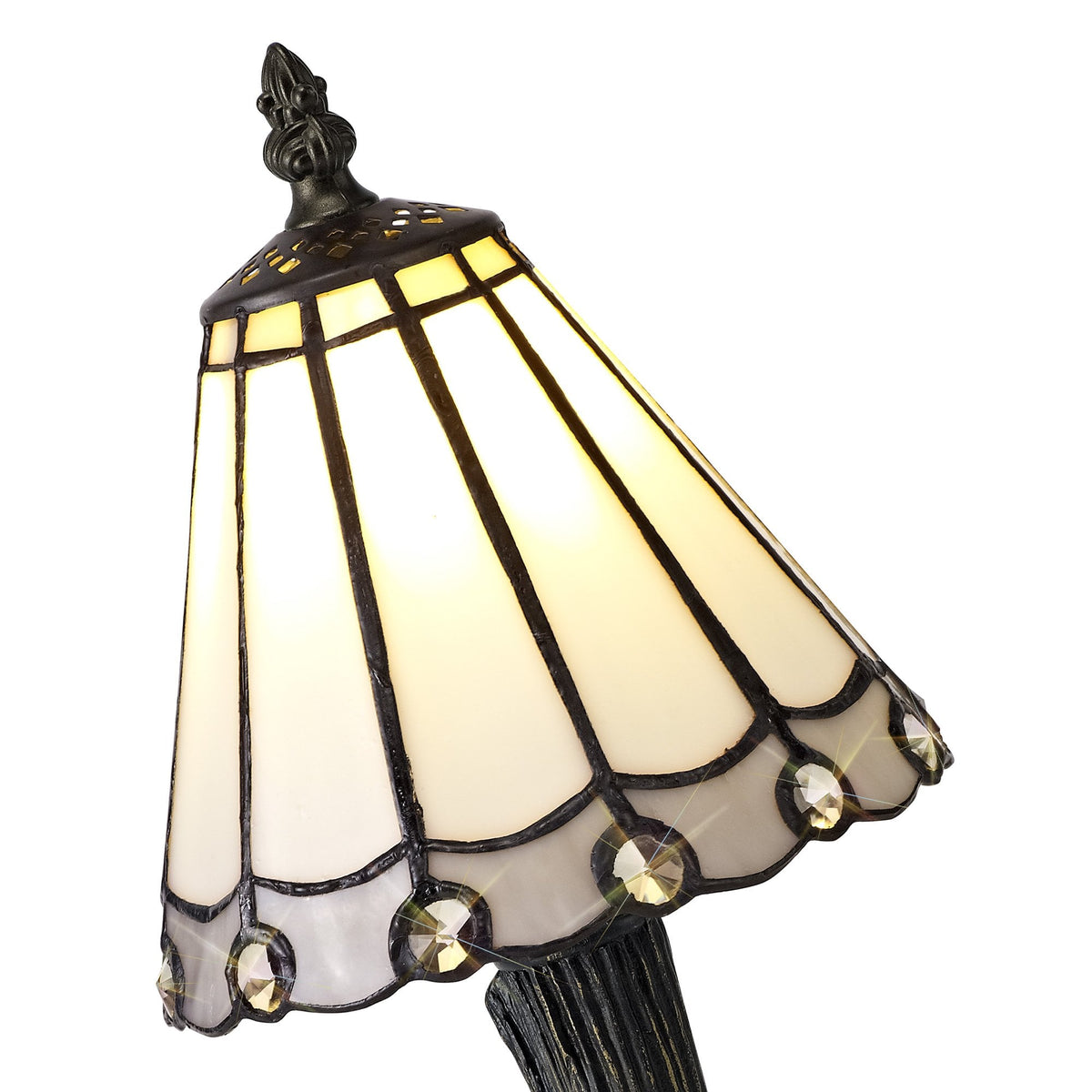 Postbridge Tiffany Table Lamp in White Grey & Clear Crystal Shade