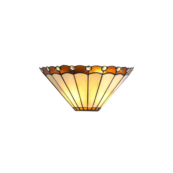 Postbridge Tiffany Wall Lamp 2 x E14 in Amber Cream & Crystal