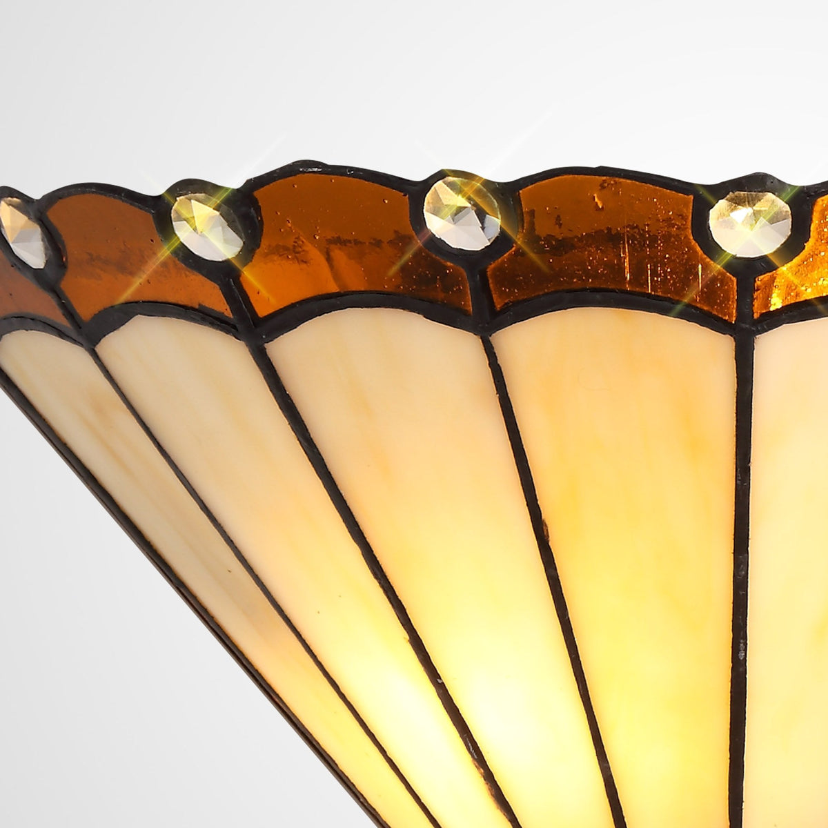Postbridge Tiffany Wall Lamp 2 x E14 in Amber Cream & Crystal