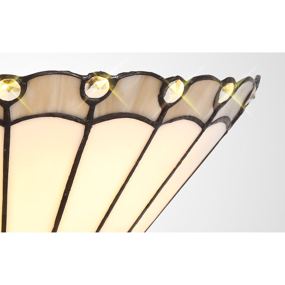 Postbridge Tiffany Wall Lamp 2 x E14 in Grey Cream & Crystal