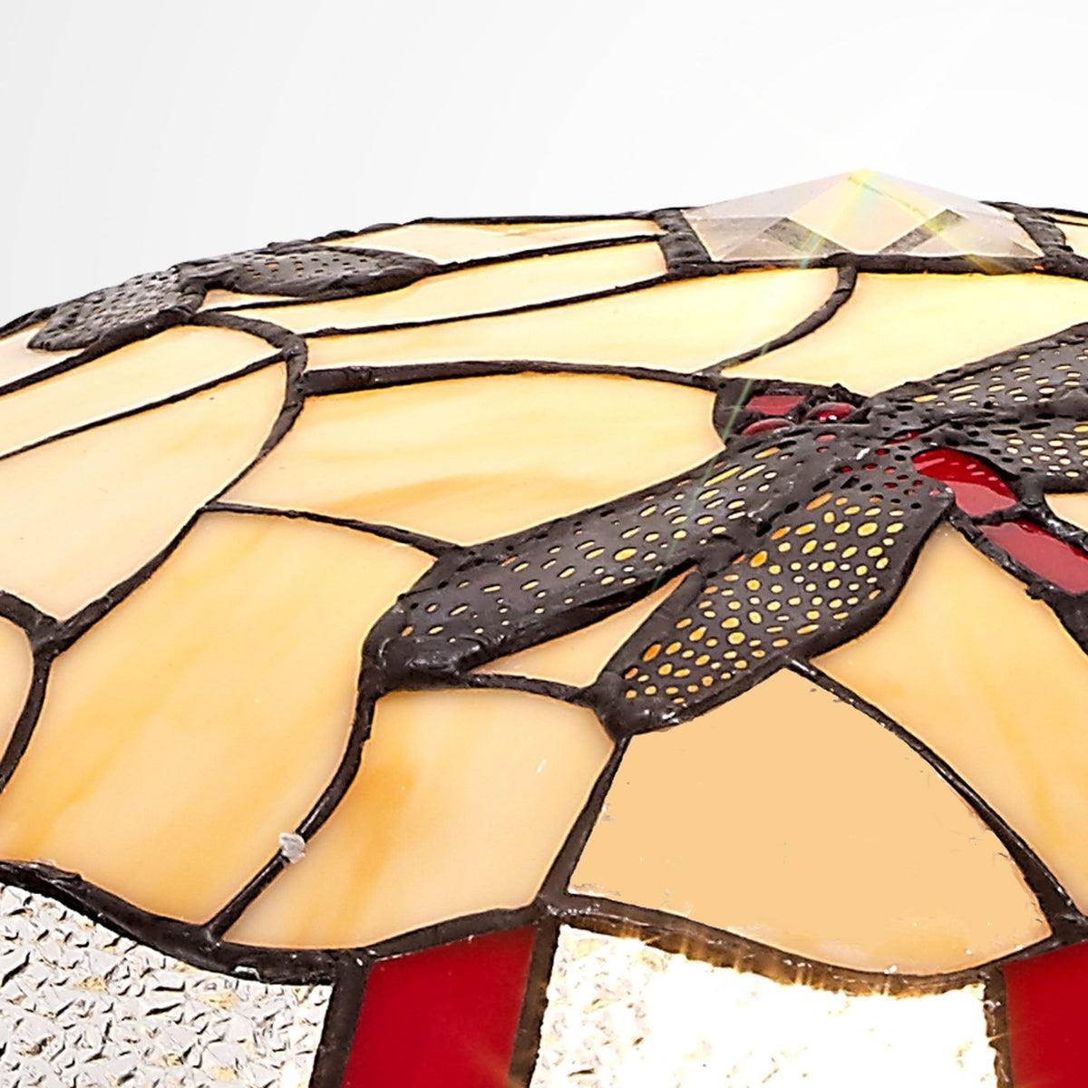 Prawle 35cm Tiffany Non-electric Uplighter Shade in Red Cream Clear Crystal