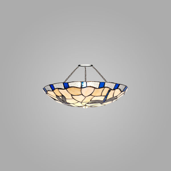 Prawle 35cm Tiffany Non-electric Uplighter Shade in Rich Blue Cream Clear Crystal