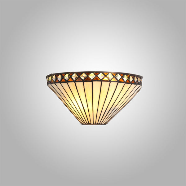 An Art Deco wall sconce with a bronze frame and cream-coloured panels against a grey background.