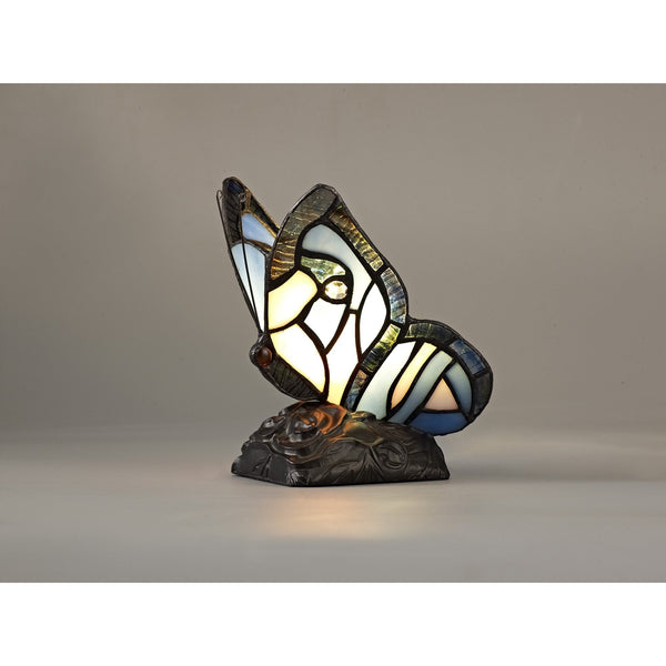 Motcoombe Tiffany Butterfly E14 Table Lamp in Blue With Clear Crystal