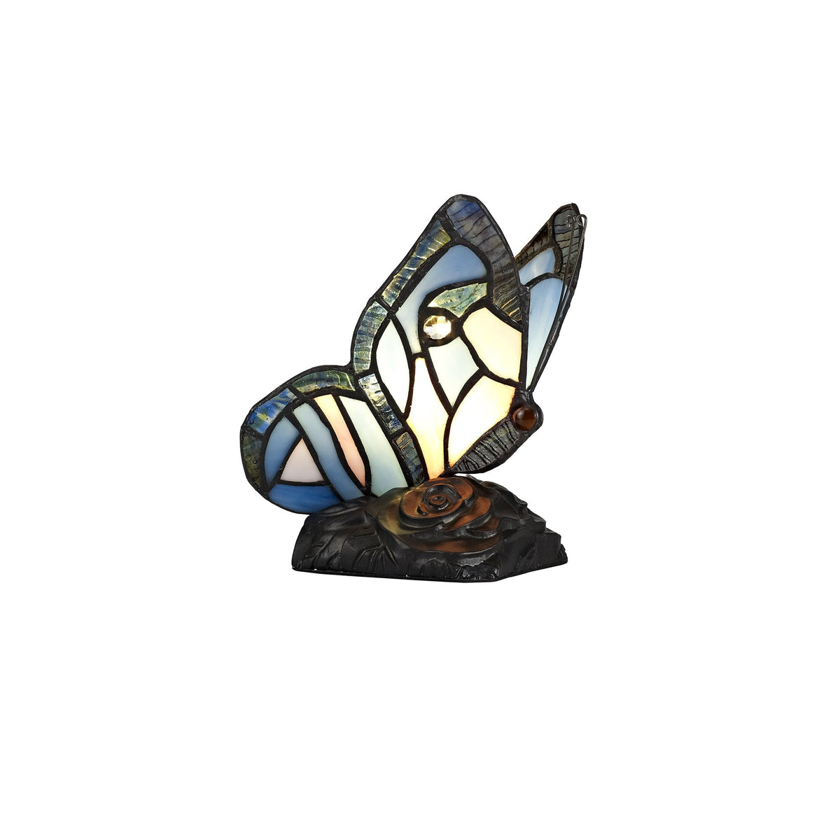Motcoombe Tiffany Butterfly E14 Table Lamp in Blue With Clear Crystal