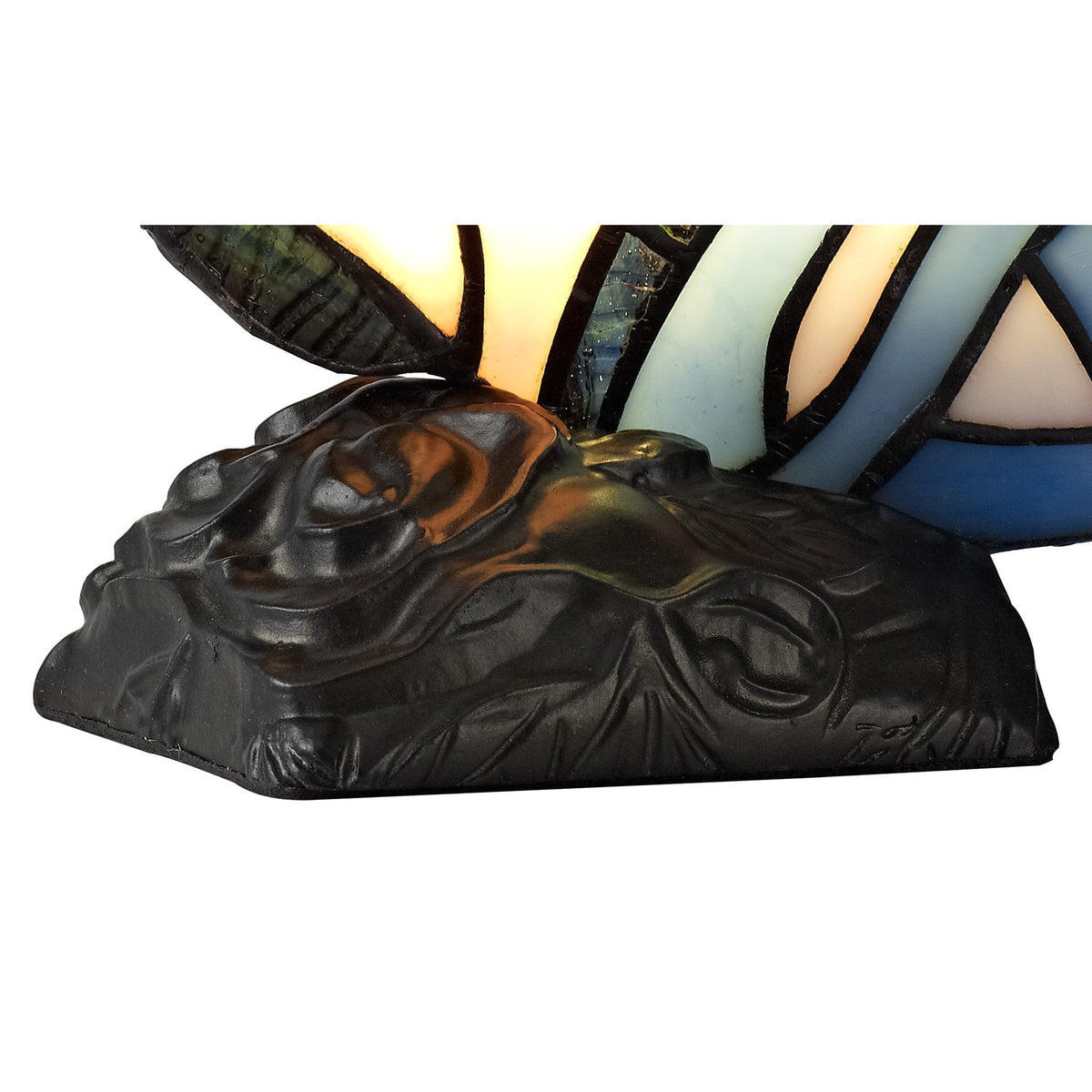 Motcoombe Tiffany Butterfly E14 Table Lamp in Blue With Clear Crystal