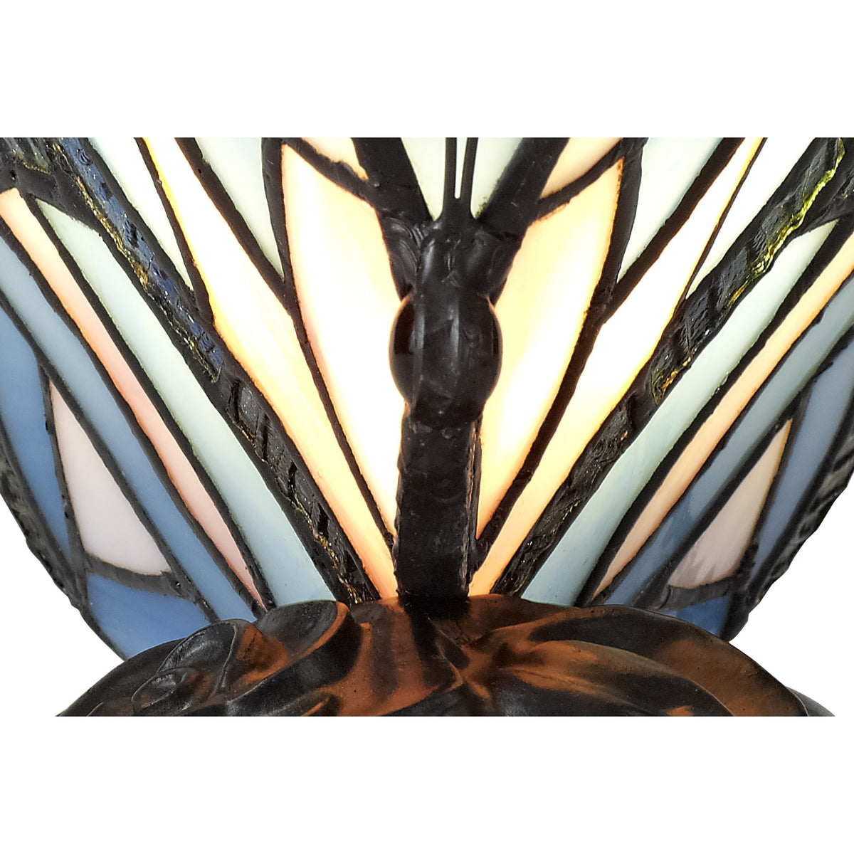 Motcoombe Tiffany Butterfly E14 Table Lamp in Blue With Clear Crystal