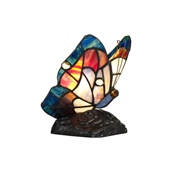 Motcoombe Tiffany Butterfly E14 Table Lamp in  Blue and Brown Glass With Clear Crystal
