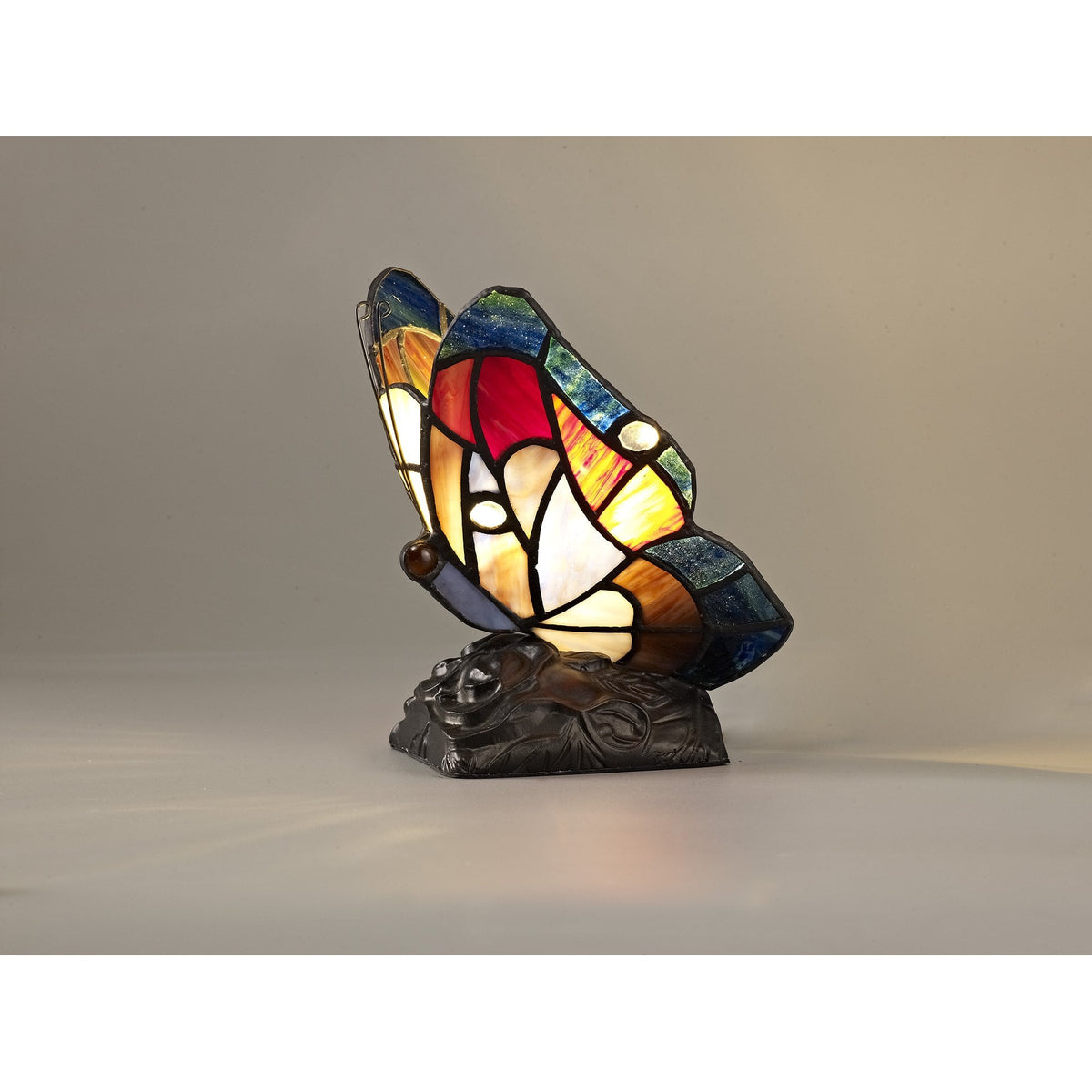 Motcoombe Tiffany Butterfly E14 Table Lamp in  Blue and Brown Glass With Clear Crystal