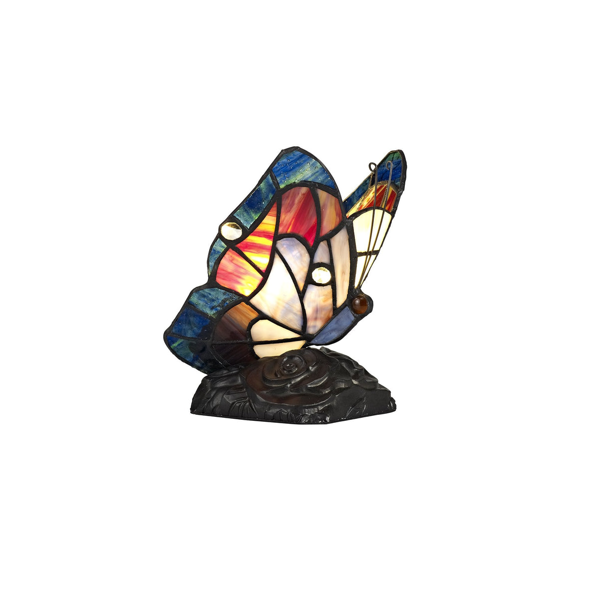 Motcoombe Tiffany Butterfly E14 Table Lamp in  Blue and Brown Glass With Clear Crystal
