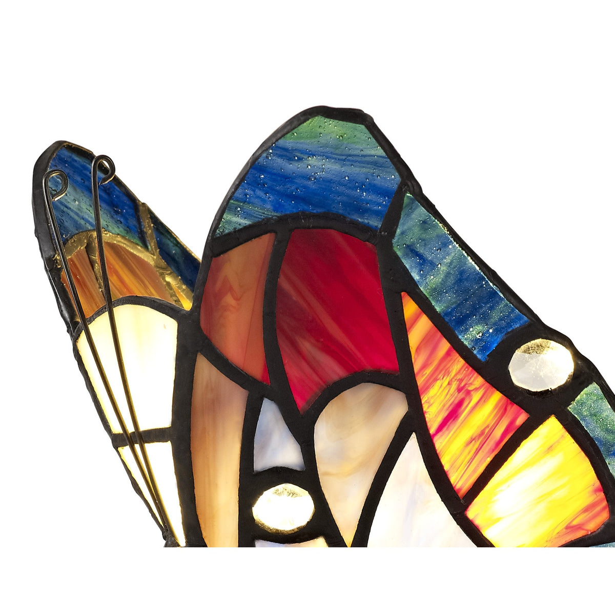 Motcoombe Tiffany Butterfly E14 Table Lamp in  Blue and Brown Glass With Clear Crystal