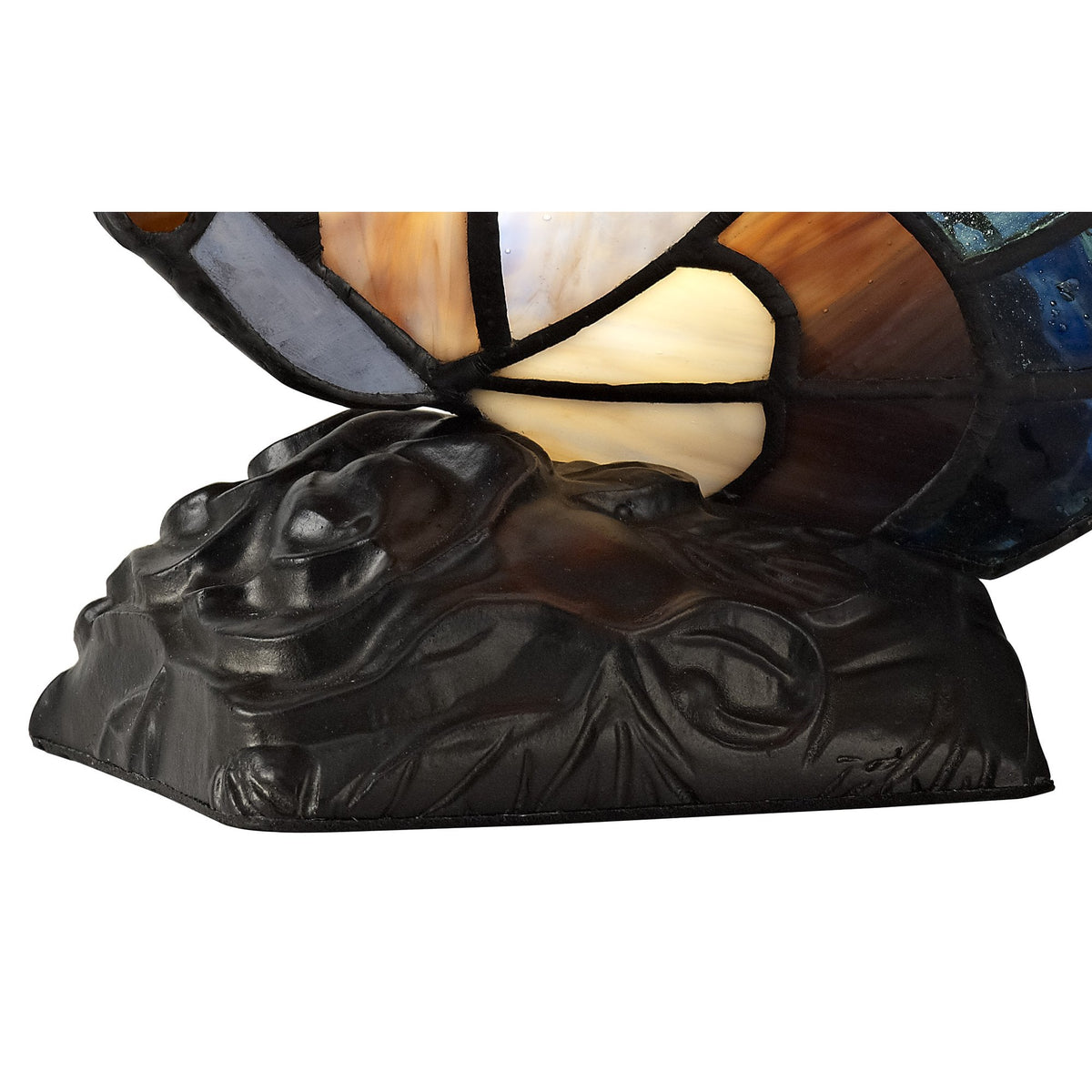 Motcoombe Tiffany Butterfly E14 Table Lamp in  Blue and Brown Glass With Clear Crystal