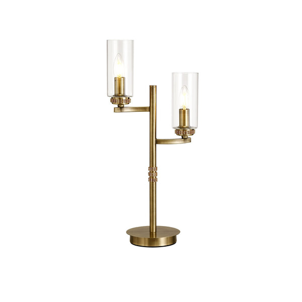 Dunstone Twin Arm Table Lamp in Antique Brass