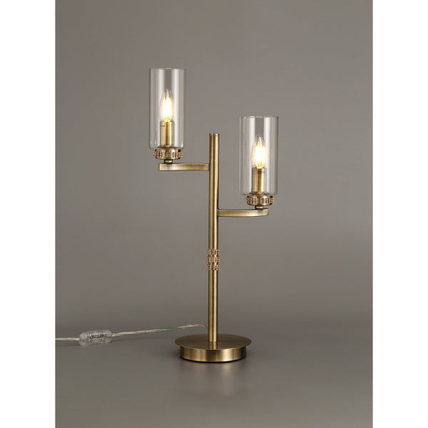Dunstone Twin Arm Table Lamp in Antique Brass