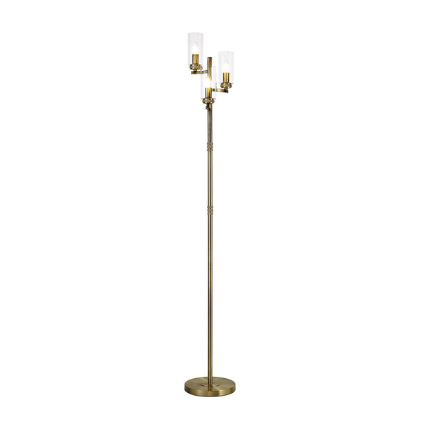 Dunstone Three Arm Floor Lamp in Antique Brass
