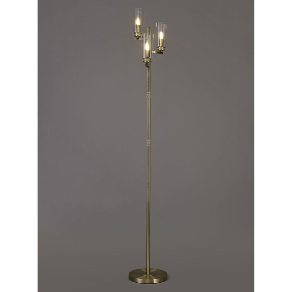 Dunstone Three Arm Floor Lamp in Antique Brass