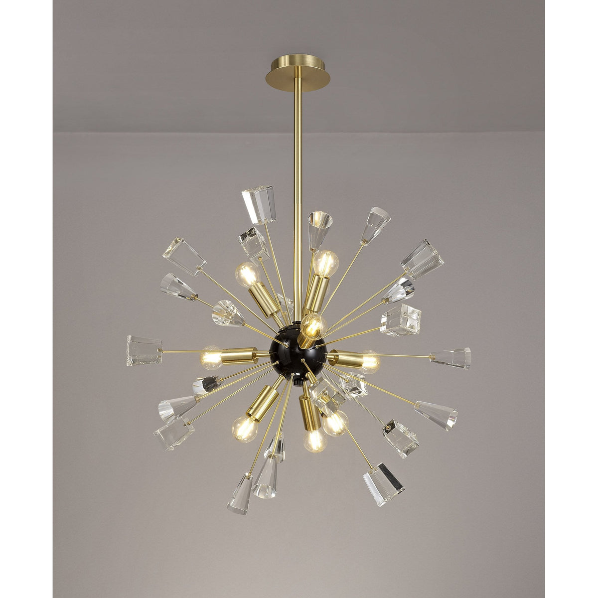 Magna 9 Light Brushed Gold, Gloss Black & Crystal Sputnik Pendant