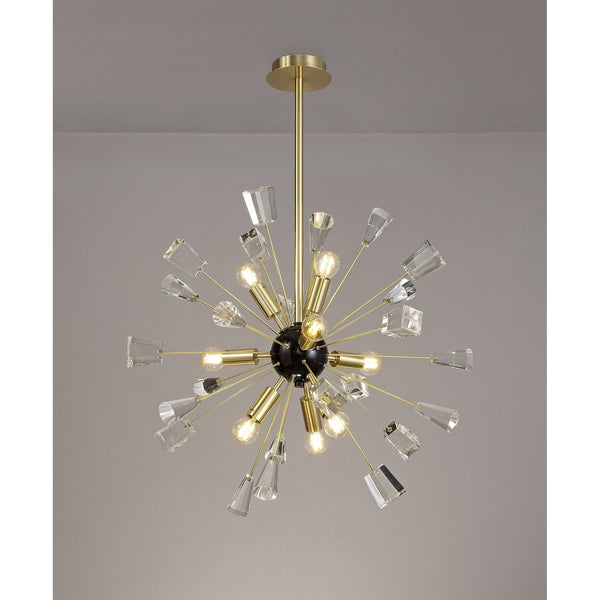 Magna 9 Light Brushed Gold, Gloss Black & Crystal Sputnik Pendant