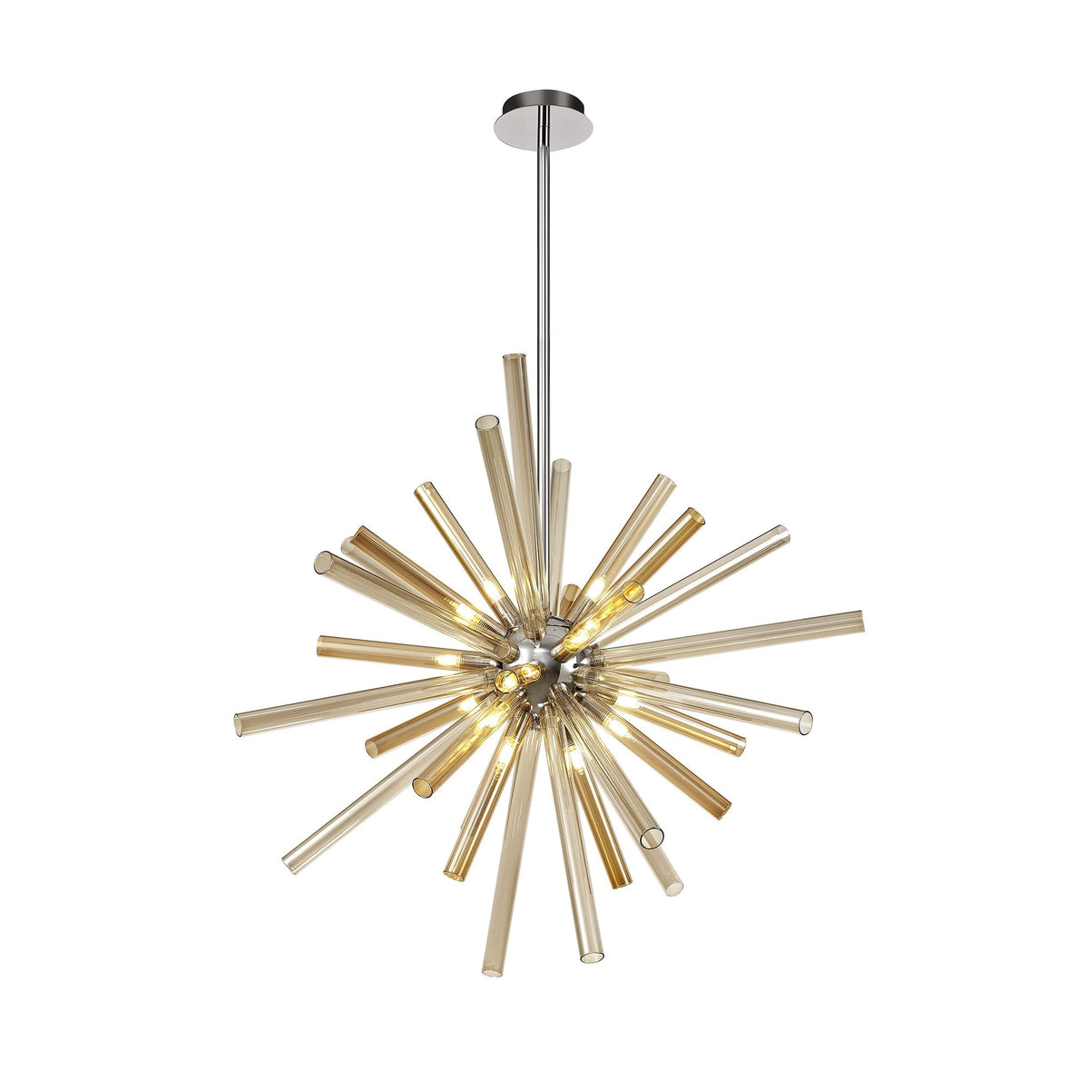 Frithelstock 16 Light Polished Chrome Pendant with Amber & Champagne Glass