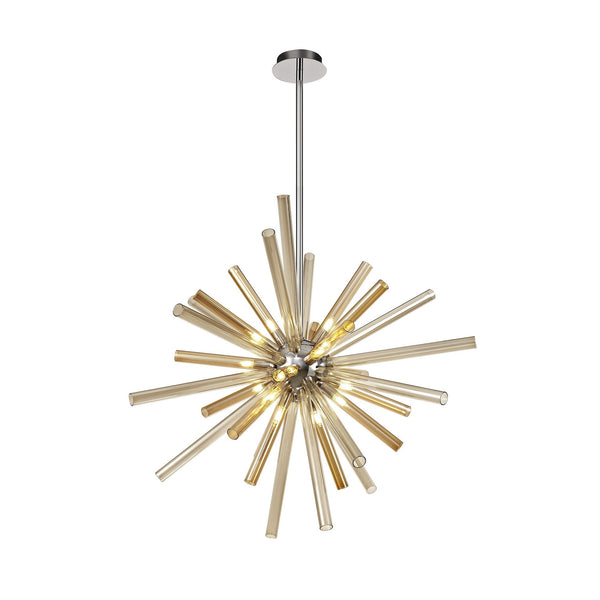 Frithelstock 16 Light Polished Chrome Pendant with Amber & Champagne Glass