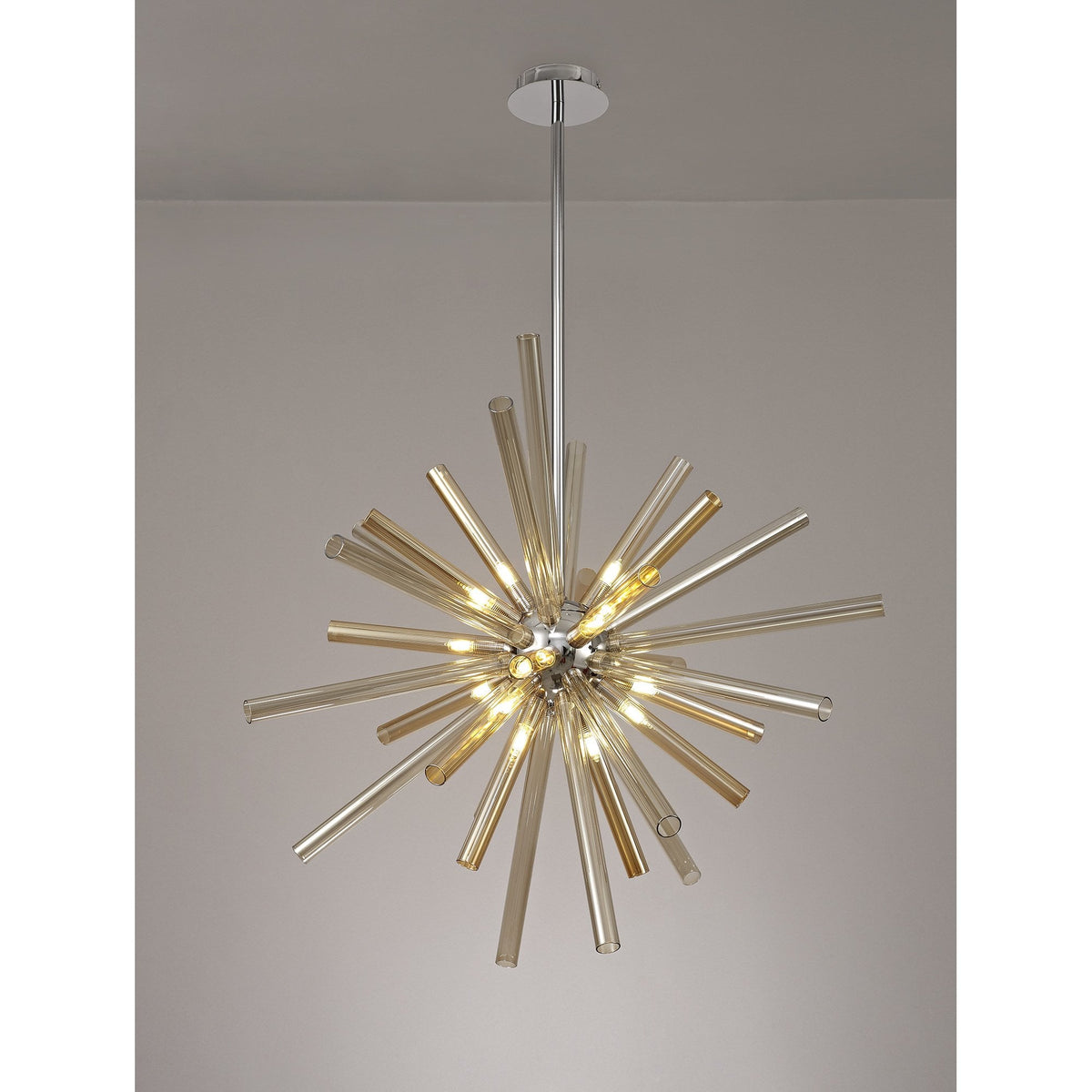 Frithelstock 16 Light Polished Chrome Pendant with Amber & Champagne Glass