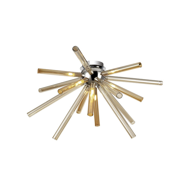 Frithelstock Semi-Flush Ceiling Light in Polished Chrome with Amber & Champagne Glass