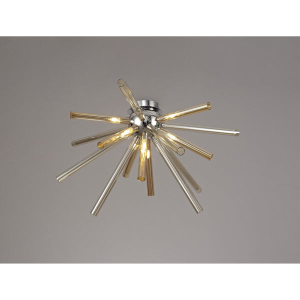 Frithelstock Semi-Flush Ceiling Light in Polished Chrome with Amber & Champagne Glass