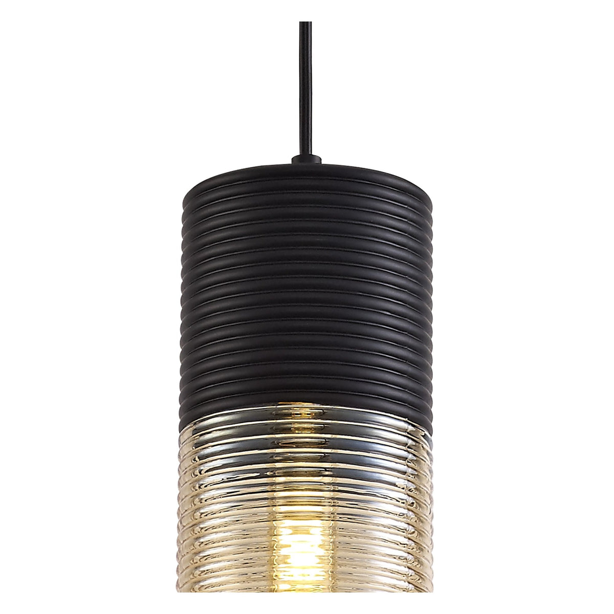Huntsham Single Tube Pendant in Black with Amber Glass