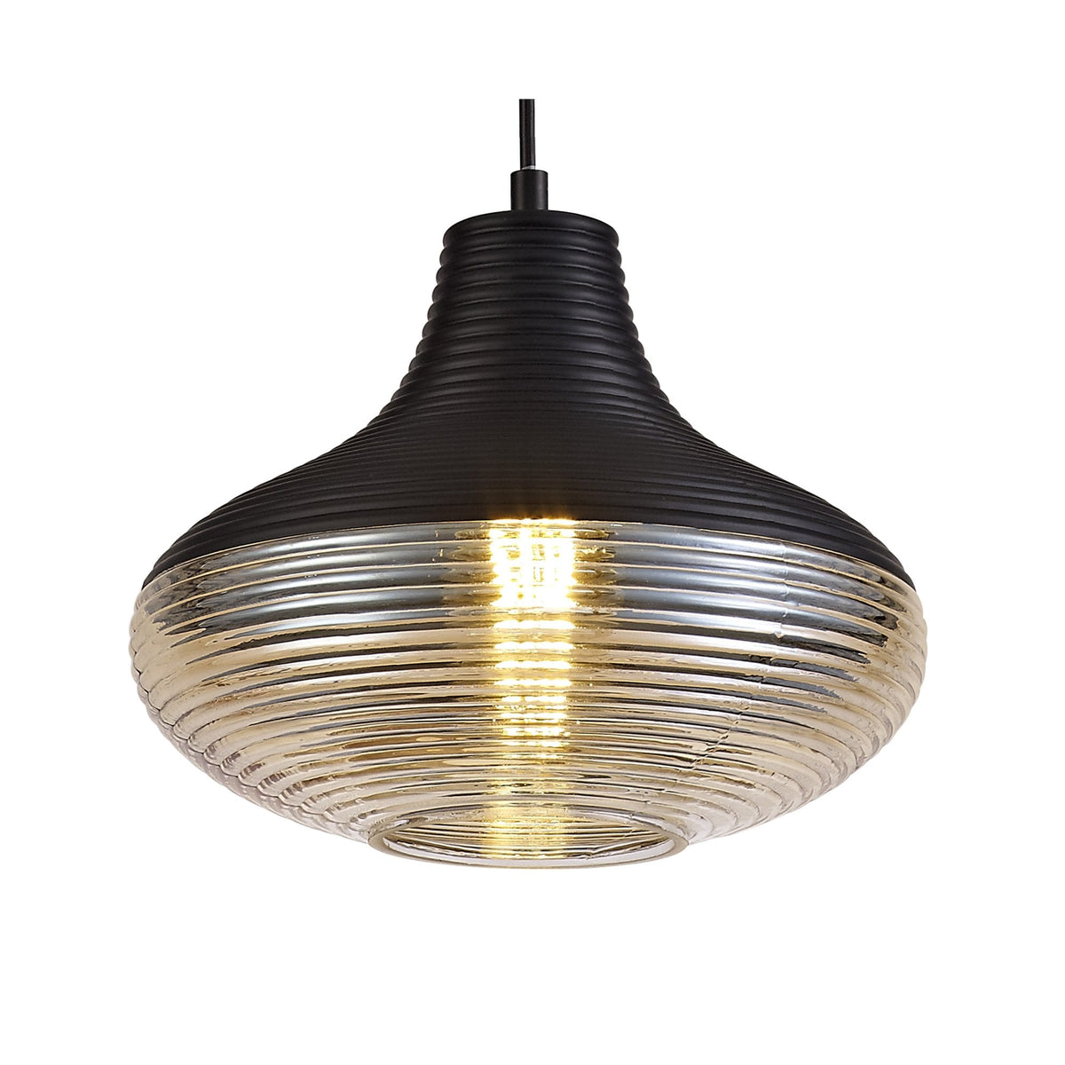 Huntsham Single Pendant in Black with Amber Glass