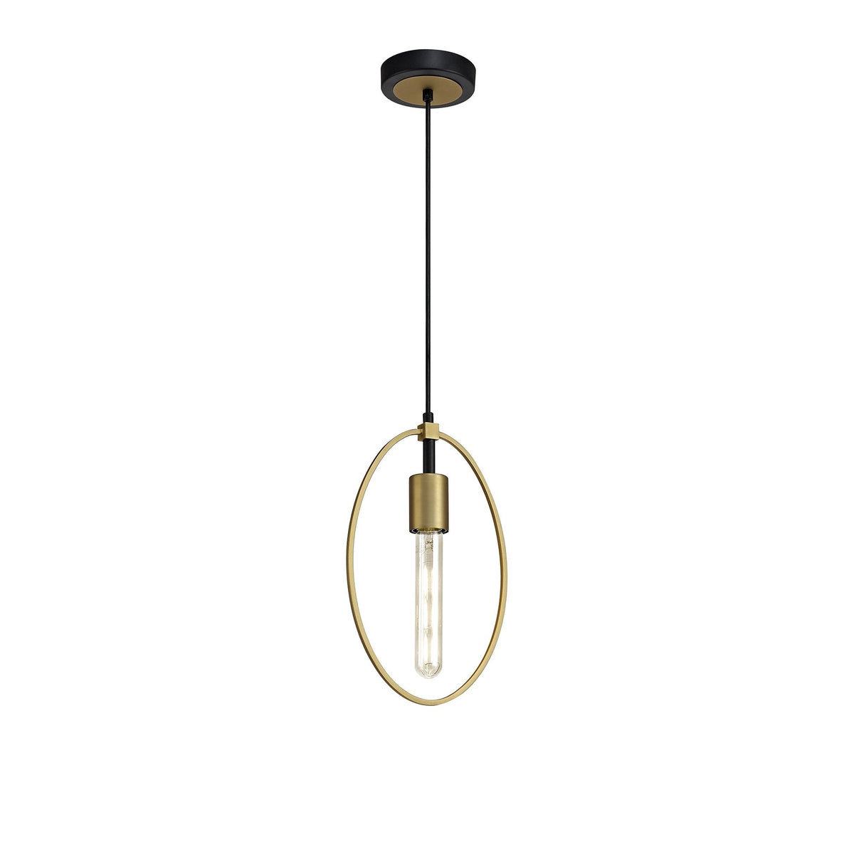 Hallsands Single Small Circle Pendant in Sand Gold and Matt Black