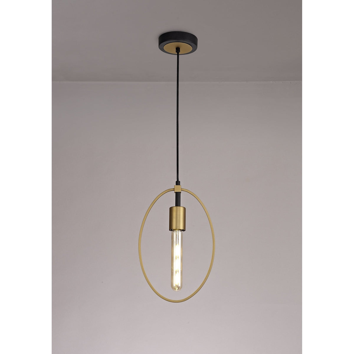 Hallsands Single Small Circle Pendant in Sand Gold and Matt Black